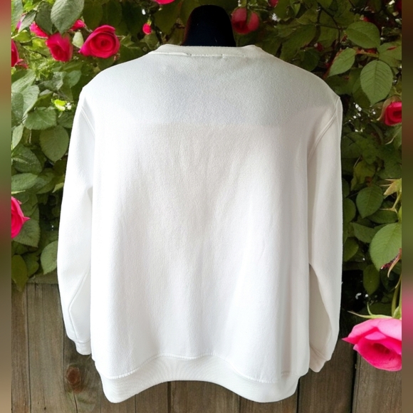 Bonnie Evans Vtg Fleece Lined Button Down Embroidered Roses Ivory Sweatshirt - Picture 3 of 10
